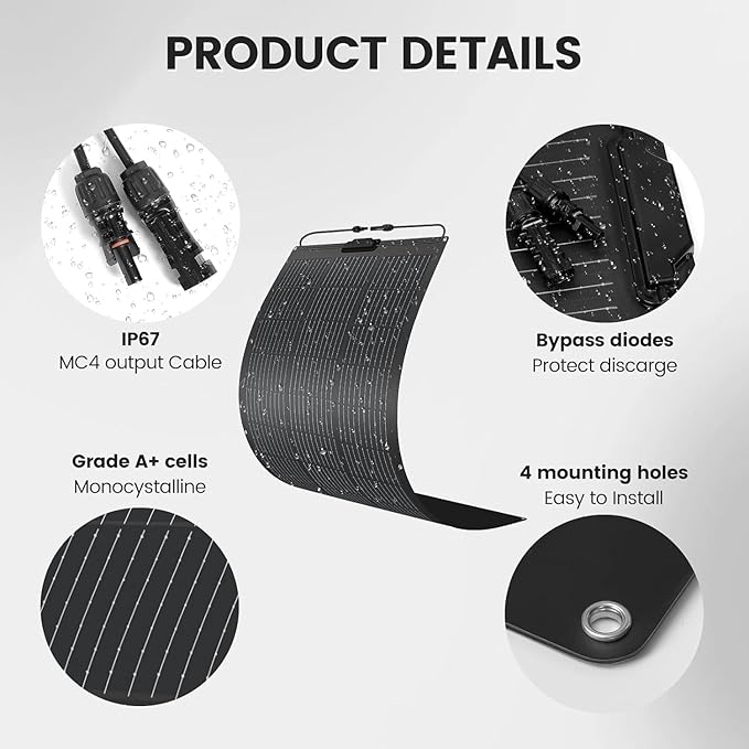 800W Solar Panel Kit, 2x400W Flexible Monocrystalline RV Solar Panel | for 12V/24V Battery | ETFE Semi-Flexible, Bendable to 30° | for RV, Boat, Van, Off-Grid Charging(Black)