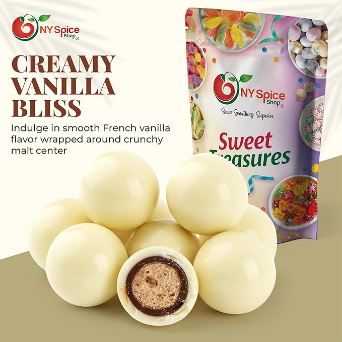 NY Spice Shop French Vanilla Chocolate Malt Balls Party Decorations - 1 Pound Malted Milk Ball Candy Birthday Gifts - Chocolate Malted Milk Balls - Dark Chocolate Malt Ball Holiday Snacks