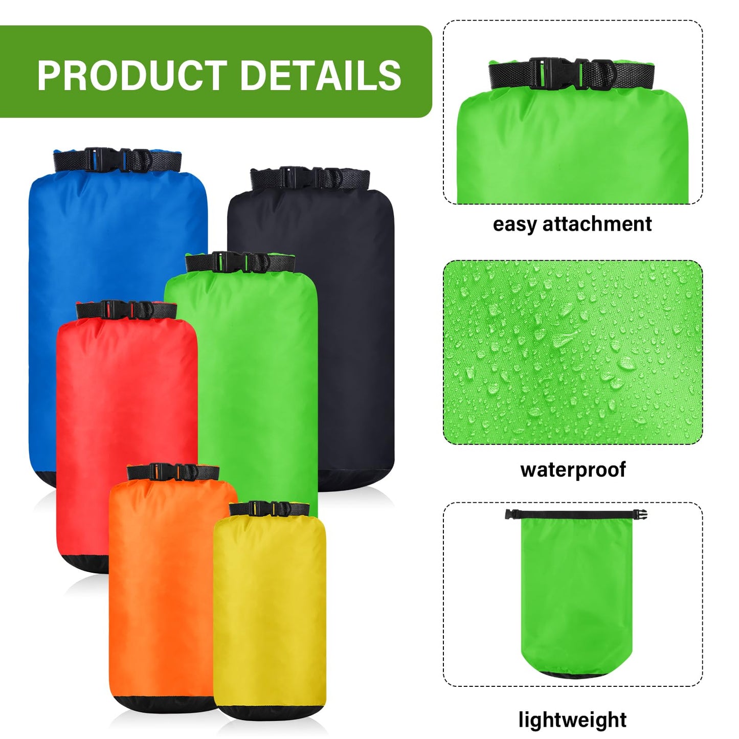 GliCraft 6 Pcs Waterproof Dry Bag Set for Kayaking & Camping,Bright