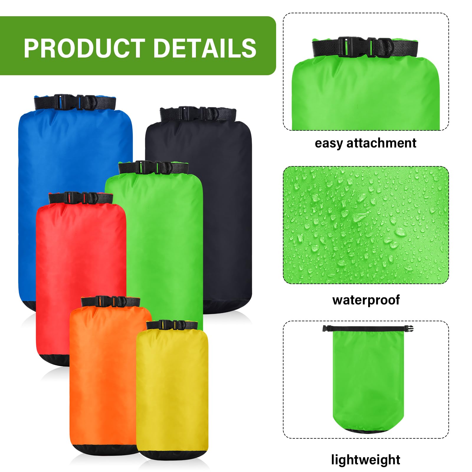 GliCraft 6 Pcs Waterproof Dry Bag Set for Kayaking & Camping,Bright