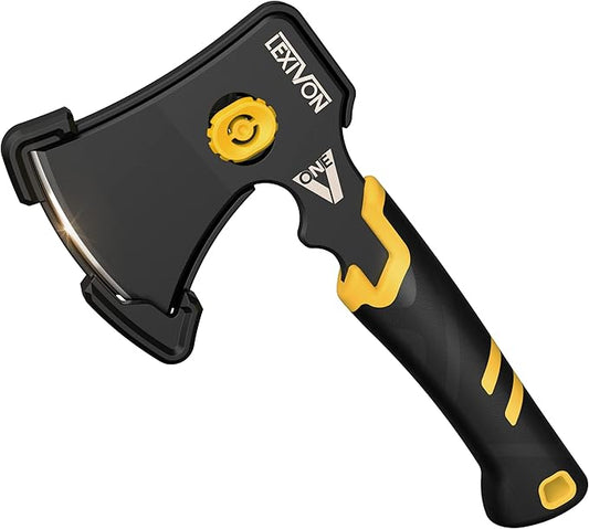LEXIVON V-ONE Survival Hatchet, 9.5" Full Tang Lightweight Axe | 6mm Stainless Steel Electro-Black Finish Blade, Ergonomic Bi-Material Grip Handle | Protective Slim Sheath Included (LX-VONE-PP)