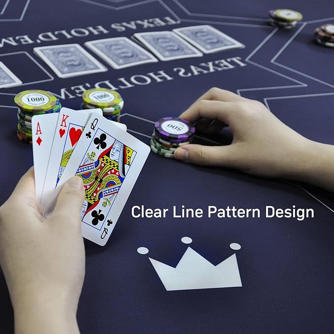 CONTINUE 47 x 47 Inch Poker Table Mat 8 Players Texas Hold'em Poker Mat Professional Poker Mat Anti-Slip Rubber Poker Table Top Layout with Carrying Bag for Poker Games, Blackjack, Casino