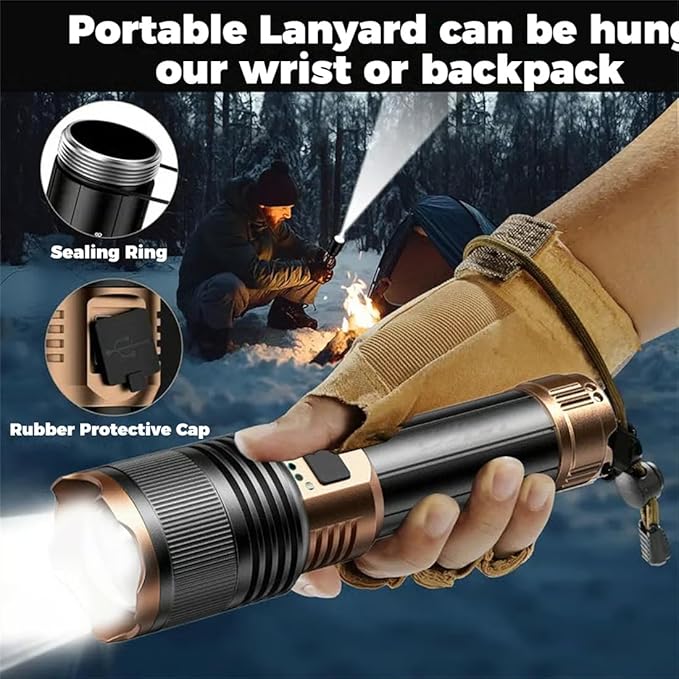 GDSAFS Gloryboom Flashlight, Rechargeable 1097 Flashlight Strong Light, Ultra Bright Long-Range Portable Ultra Long Endurance Lighting Flashlights for Outdoor Camping Hiking Emergencies (Black)