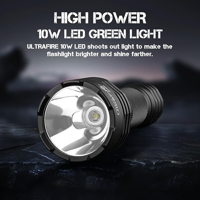 ULTRAFIRE 10W Green Hunting Flashlight 273 Yards Super Bright LED Green Flashlight for Night Tactical Hunting Hogs, Coyotes and Varmints WF-509G