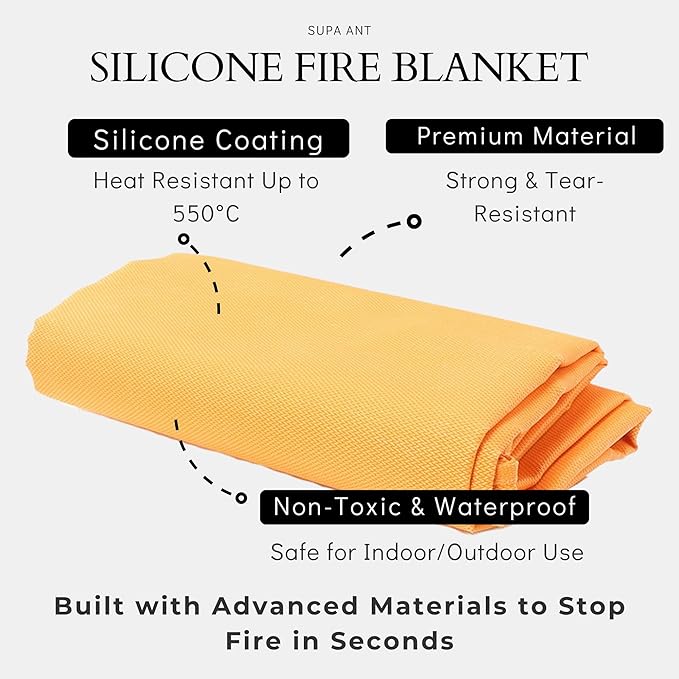 Supa Ant Emergency Silicon Fire Blanket for Home and Kitchen - 2pk 1500F High Visibility Smother Kitchen Fire Blanket Silicon - CE Certified Hero Fire Blankets Emergency for Home (40in)