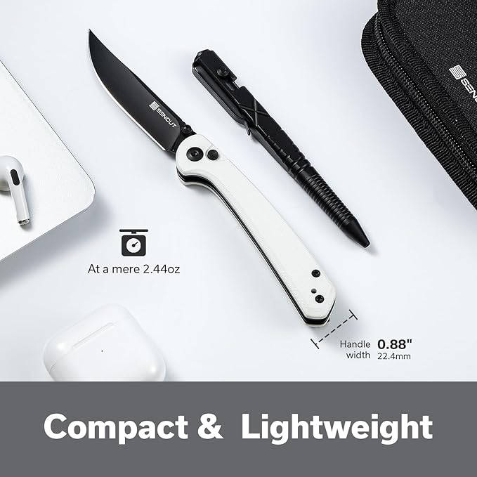SENCUT Skelfin Pocket Knife for EDC, Folding Knife with 3.3'' Blade & G10 Handle, for Camping Hiking S25007-1 (White)