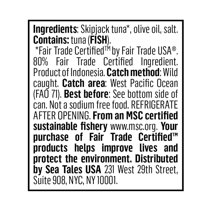 Sea Tales Solid Light Skipjack Canned Tuna in Olive Oil - 100% Pole & Line Wild Sustainably Caught - Fair Trade Certified - High Protein Food - Keto Friendly - 5 oz. Cans (Pack of 12)