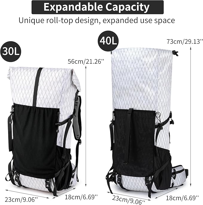 Hiking Backpack,40L Extra Large Capacity Hiking Bag,Internal Frame Camping Backpack,Upgraded X-PAC Lightweight Sport Daypack Travel Backpacks Fit For Mountain Climbing Camping (White)