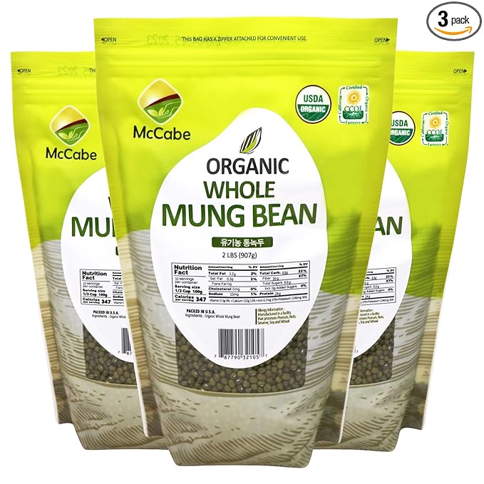 McCabe Organic Whole Mung Bean - Mung Beans Organic | Rich with Fiber & Minerals | USDA and CCOF Certified | Packed in USA | 2lbs (Pack of 3)