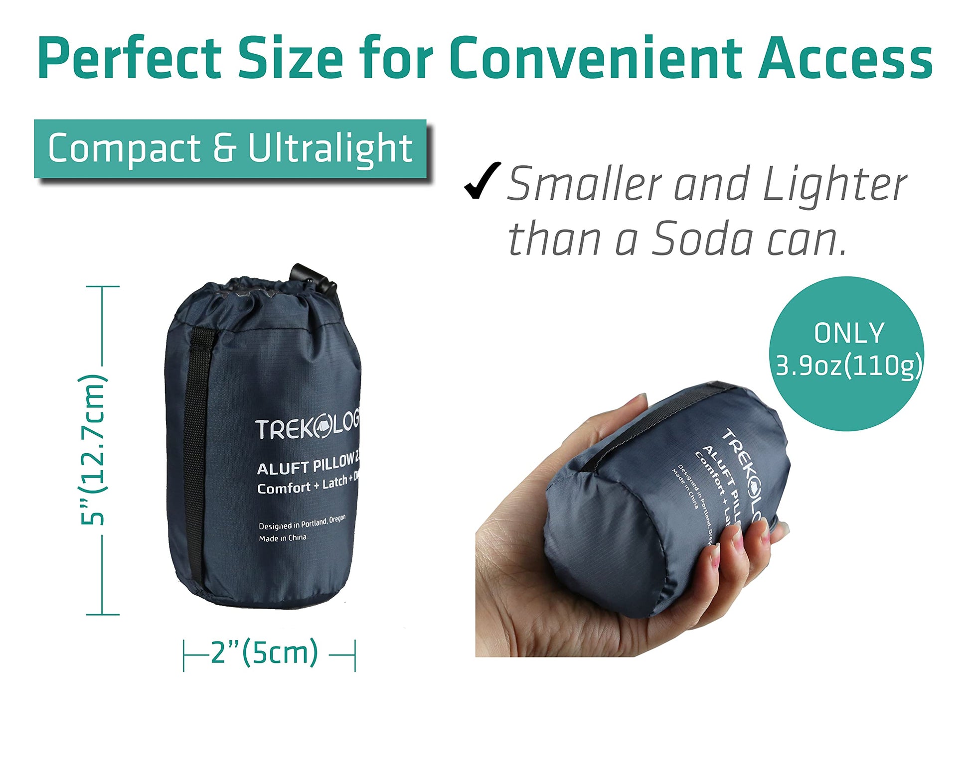 TREKOLOGY Ultralight Inflatable Camping Travel Pillow - ALUFT 2.0 Compressible, Compact