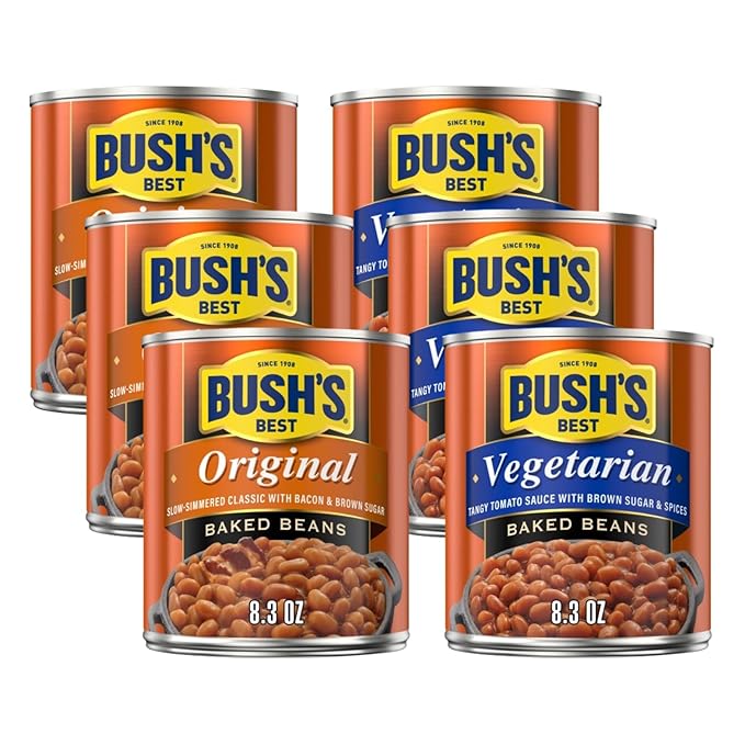 Bush's Best Baked Beans, Vegetarian, & Original Seasoned with Bacon & Brown Sugar, 8.3 Oz Each (Variety Pack)