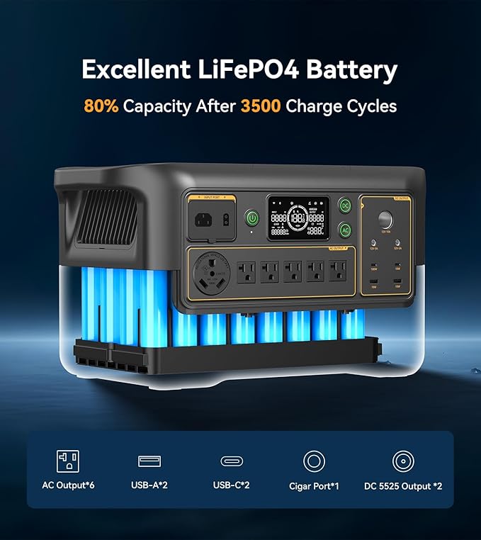 Pecron Portable Power Station F3000LFP with 200W Solar Panel*1, 3072Wh Solar Camping Generator can expand to 9216Wh, 3600W Solar Generator for RV, Home Use, CPAP