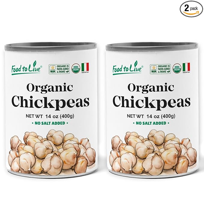 Food to Live Organic Canned Chickpeas, 14 oz (Pack of 2) - Unsalted Non-GMO Garbanzo Beans. Vegan. USDA Certified Organic. Good Source of Fiber and Protein. Wholesale. Made in Italy