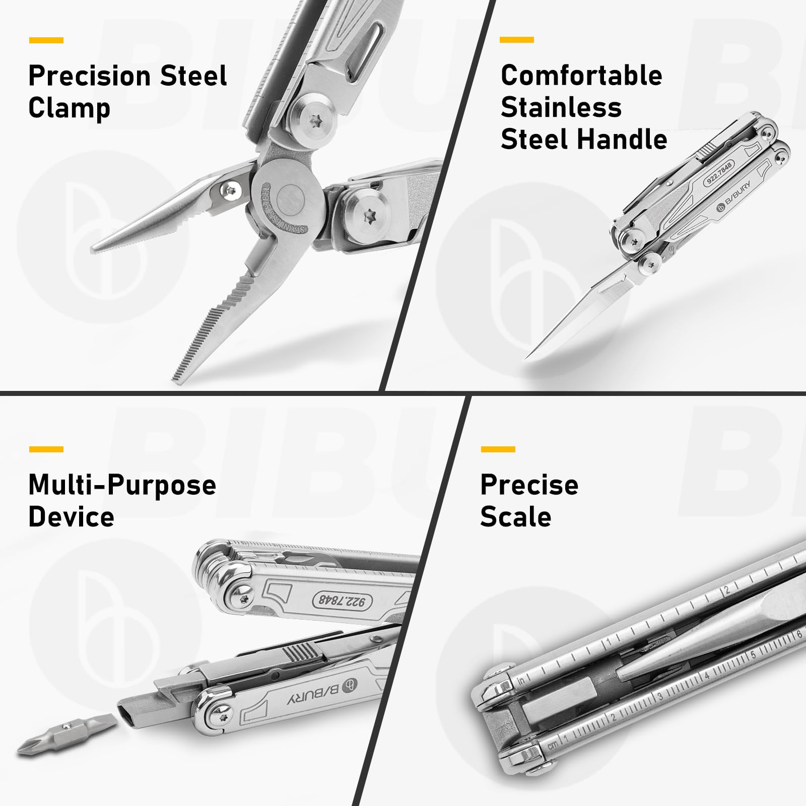BIBURY 19-in-1 Multitool Pliers with Pocket Knife & Pocket Clip, BI2038A