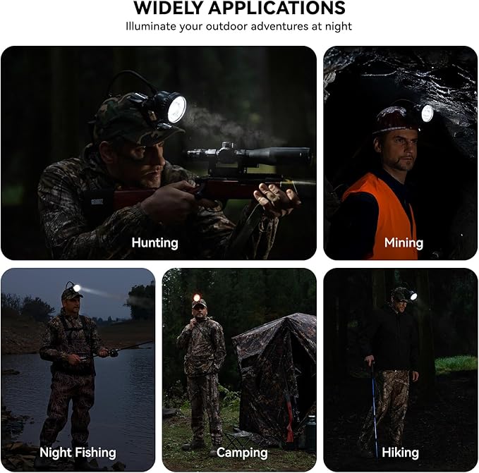 10W LED Coon Hunting Lights for Predator Coyote Hog, 55000 LUX Super Bright Hunting Headlamp Rechargeable, IPX5 Waterproof White Light & Red/Green Optical Filters, 5 Position Switch Soft Cap
