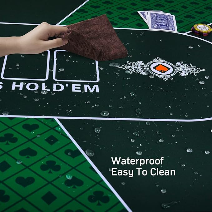 CONTINUE Upgraded Waterproof Poker Mat for 6 Players - Texas Hold'em & Blackjack - Anti-Slip Rubber Table Top Layout with Carrying Bag (47 x 24)