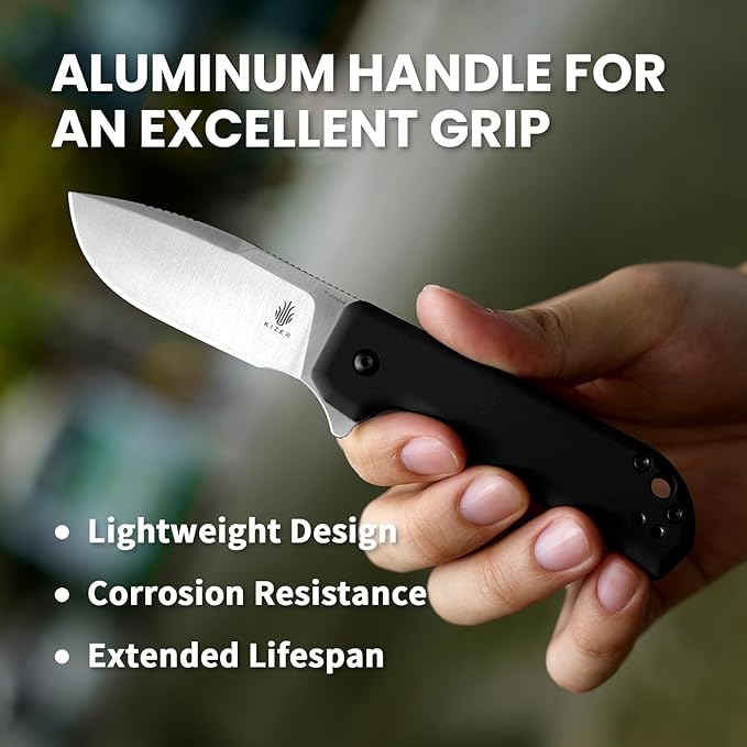 Kizer Nice Guy Pocket Folding Knife, 2.84" Nitro V Blade, Lightweight Sharp Camping and Hiking Knife, Tough Aluminium Handle, Liner Lock Flipper Knives V3011A2