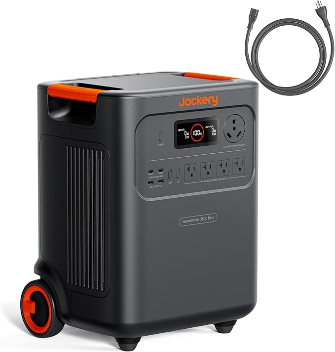 Jackery HomePower 3600 Plus Portable Power Station with AC Cable, 3600W AC Output, 3584Wh LFP Solar Generator, Expandable up to 43kWh, Essential Home Backup for Home Use (Solar Panel Optional)