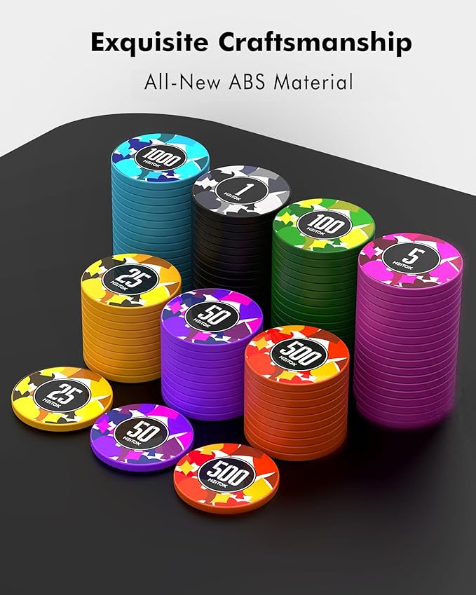 Poker Chips with Denominations, 600-pcs 11.5g Weighted Numbered Casino Chips Set, 2 Decks with Compact Aluminum Case for Texas Hold'em, Blackjack
