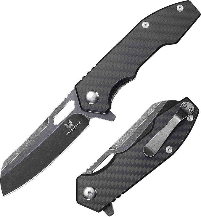 Folding Pocket Knife - 3.54'' CPM S35VN Black Steel Blade, Carbon Fiber Ergonomic Handle - Camping Outdoor Self-Defense & Protection EDC Knife, Men & Women Best Gifts