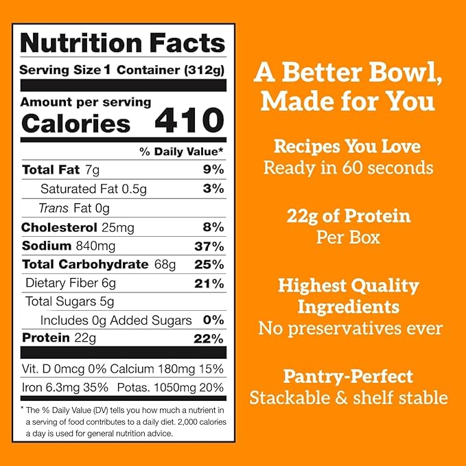Born Simple Ready to Eat Meals with Sporks, Chipotle Chicken Bowl, Improved Recipe - 22g Protein, Prepared Meal, Microwavable Entree, 11 oz (Pack of 6)