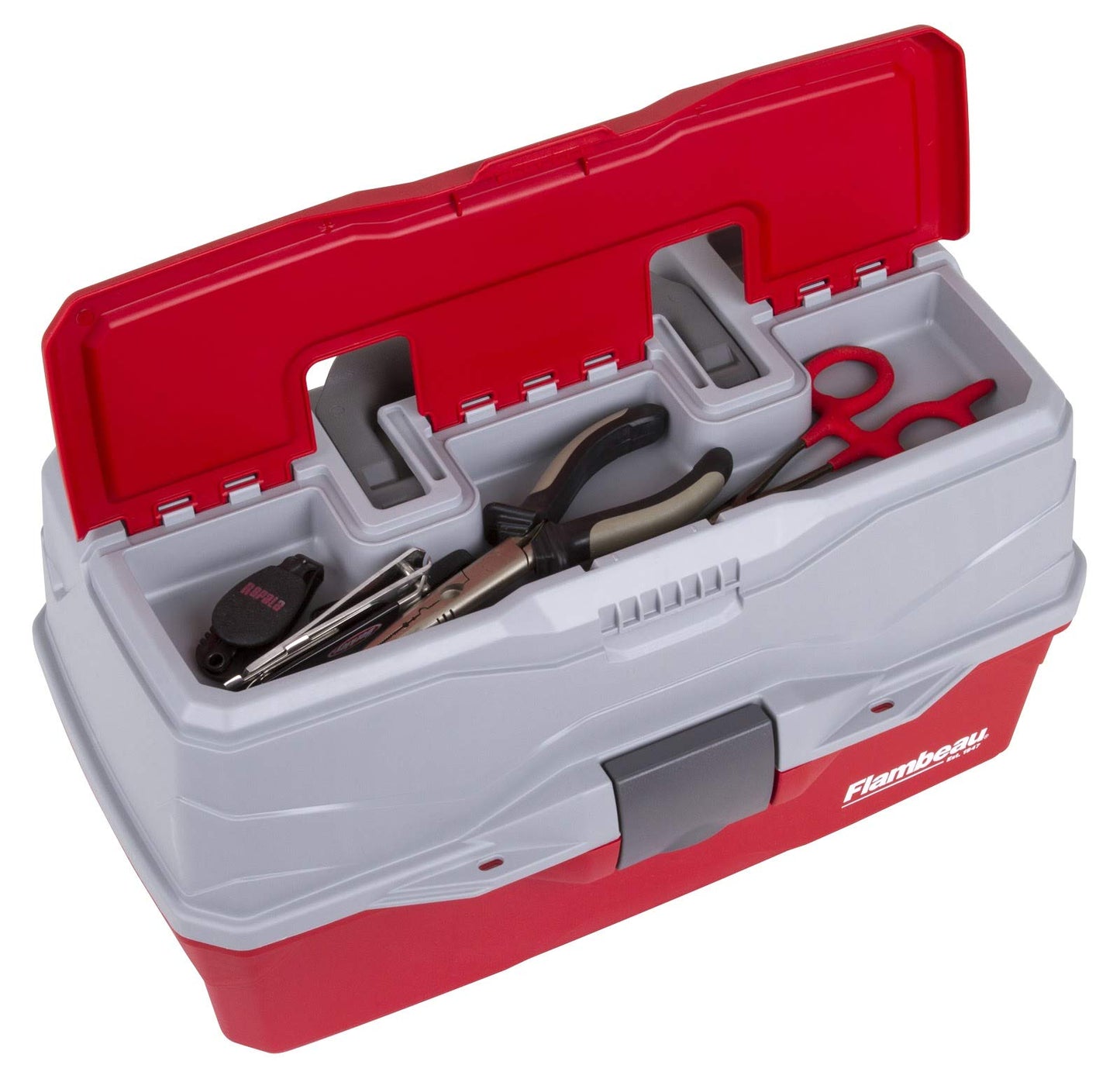 Flambeau Outdoors 6383 3-Tray Tackle Box, 32 Compartments, Red and Gray
