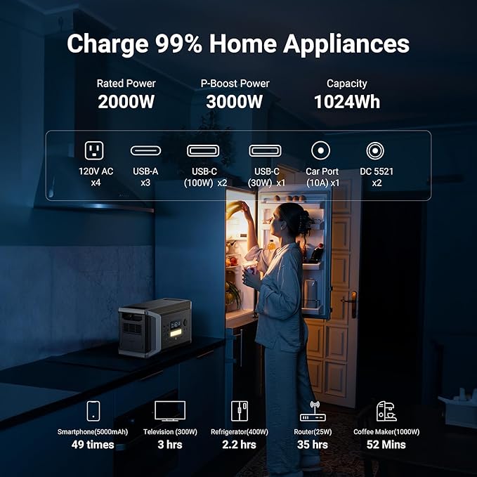 Dabbsson 2000W 1024Wh Power Station, Includes 1xDBS1000 Pro Portable Power Station and 1x420W Solar Panel,Supports 1200W Fast Solar Input for Outdoor Travel Camping and Home Backup
