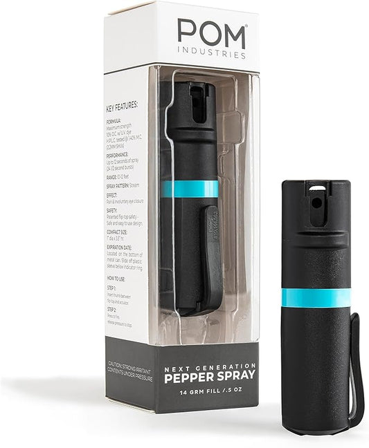 POM Pepper Spray Pocket Clip, Quick Flip Top Safety, Maximum Strength OC Formula with UV Marking