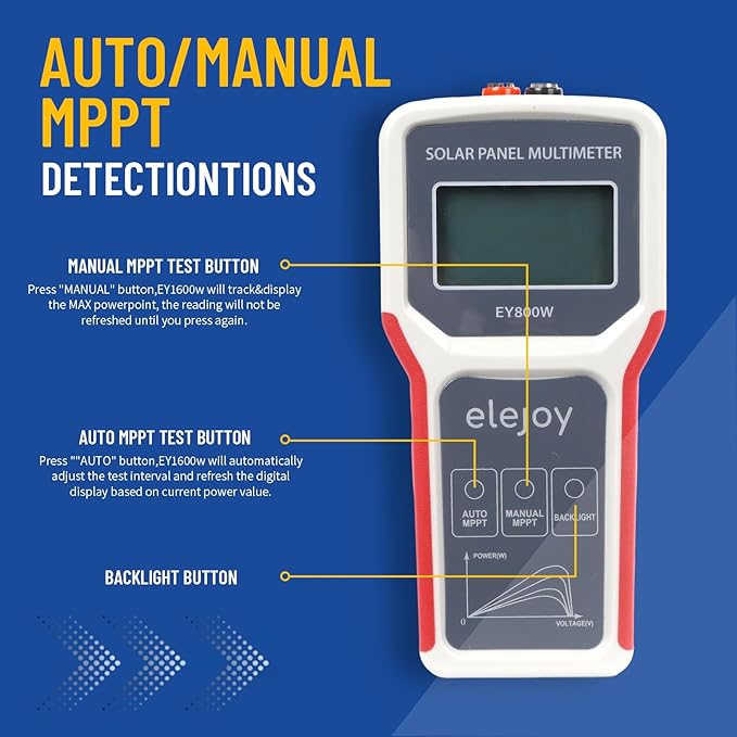 800W Solar Panel Tester, Digital PV Multimeter with Smart MPPT Tracer, 12-60V Voc, 0-35A Isc, Battery-Free, with LCD Display, MC4 & Alligator Clips, EVA Case for Solar Power Test