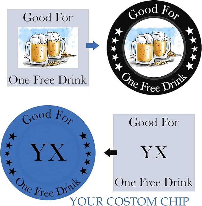100 Custom Poker Chips，Add Your Logo or Text on a Chip,Good for Beer Token or Drink Token in Bar