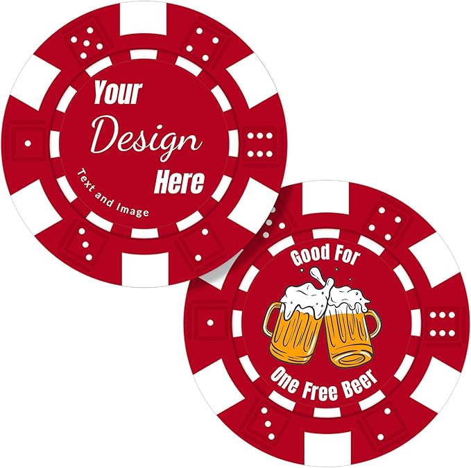 50 Custom Poker Chips,Personalized with Your Logo Image or Text,11.5g Clay Casino Chips for Events or Gifts