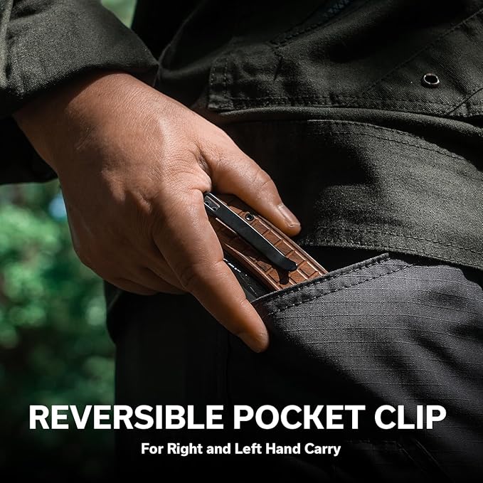 CIVIVI Tacticorix Pocket Knife for Men Women, EDC Flipper Folding Knife with 3.7" Damascus Blade Wood Handle for Camping Hunting C23055-DS1 (Wood)