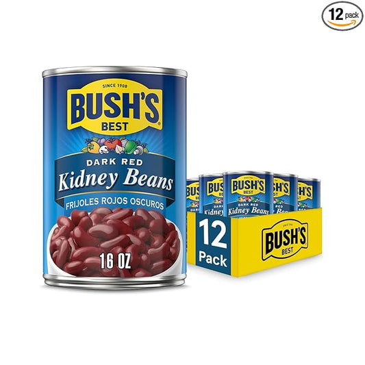 BUSH'S BEST 16 oz Canned Dark Red Kidney Beans, Source of Plant Based Protein and Fiber, Low Fat, Gluten Free, (Pack of 12)