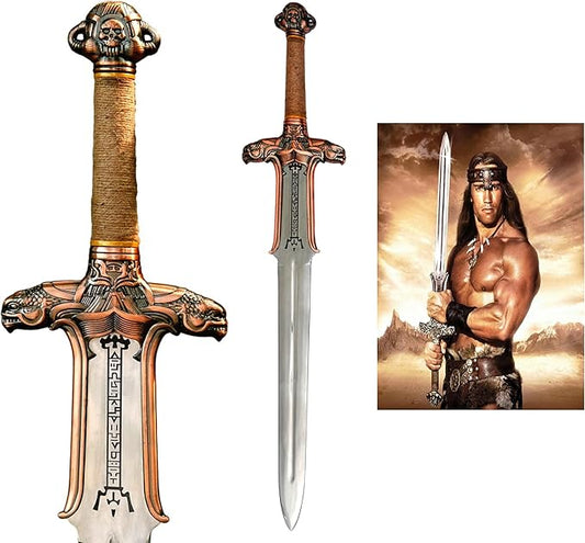 FORGE HIDE-Conan The Barbarian Sword – Real Full Tang Atlantean Swords | 1095 Carbon Steel, Bronze Fittings & Leather Sheath | Medieval Fantasy King Sword Prop | Gift for Him, Christmas, Viking Gifts