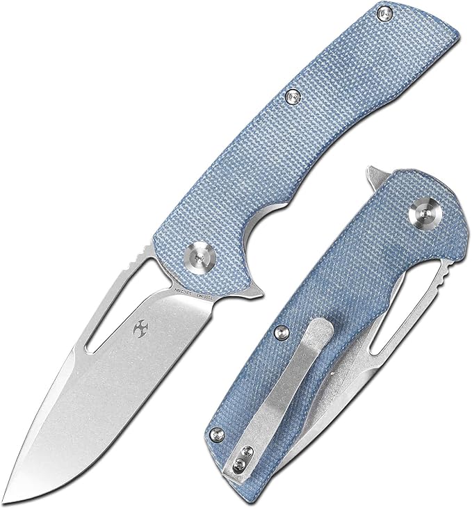 KANSEPT Kryo Pocket Knife 8.08in Folding Knives with 3.58in12C28N Steel Drop Point Blade and Blue Micarta Handle for Outdoor, Tactical, Survival and EDC T1001M3