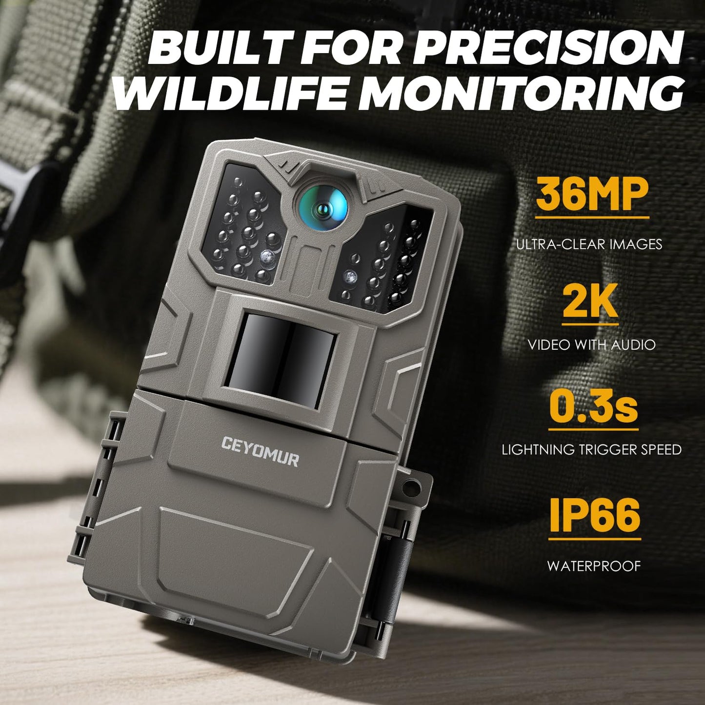 CEYOMUR Trail Camera, 36MP HD Trail Cam with Night Vision Motion Activated