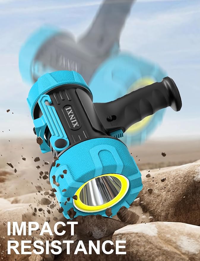 XINXI Rechargeable Spotlight with COB Floodlight, 6 Light Modes and USB Charger for Hiking, Boating, Hunting, IP67 Waterproof Handheld Flashlight with red Filter(Blue)
