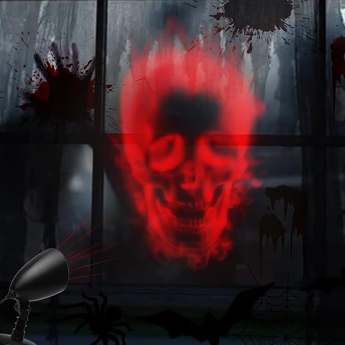 Halloween Projector Lights Outdoor Indoor - 3D Dynamic Red Skull Projector Decorations Lights with Timer, Waterproof Halloween Light for Wall, Window, Ground, Roof, Cemetery, Holiday Decor