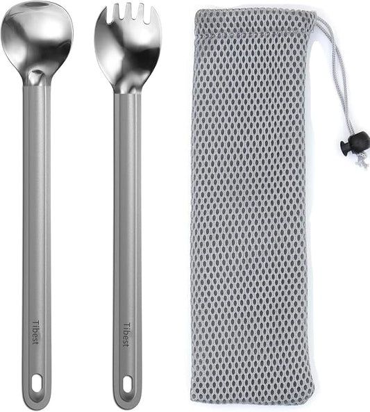Titanium Spork Long Handle, Ultra Lightweight Camping Utensil for Backpacking Camping, Hiking, Outdoors