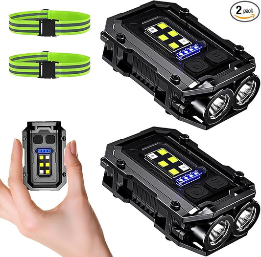 500LM Clip on Flashlight, 2 PCS 8 Modes Running Light for Runners Rechargeable Safety Lights Portable COB Flashlight for Night Working, Running, Camping, Fishing, Hiking, Dog, Gift
