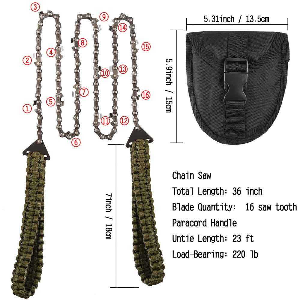Pocket Chainsaw with Paracord Handle 36 Inches 16 Teeth Long Chain Hand Saw Fast Wood & Tree