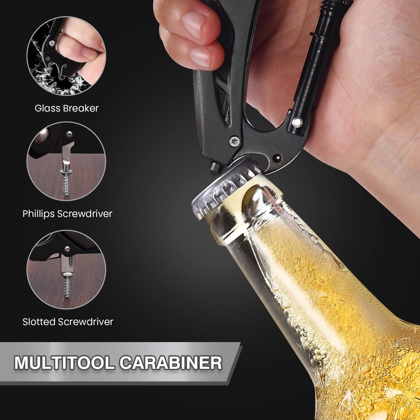 FUNBRO Multitool Carabiner with Pocket Knife, Bottle Opener
