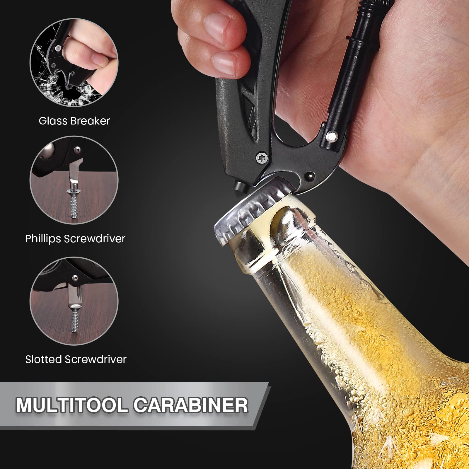 FUNBRO Multitool Carabiner with Pocket Knife, Bottle Opener