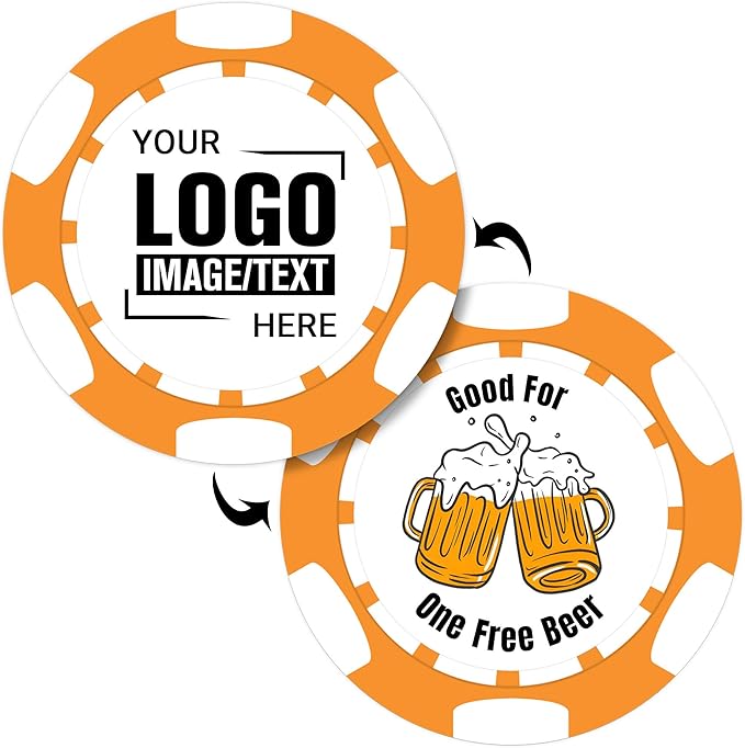 Custom Poker Chips 50 Pcs, Personalized Full Color Chips with Your Logo, Text, or Design, 11.5g Casino Chips for Gifts, Business Cards and Events
