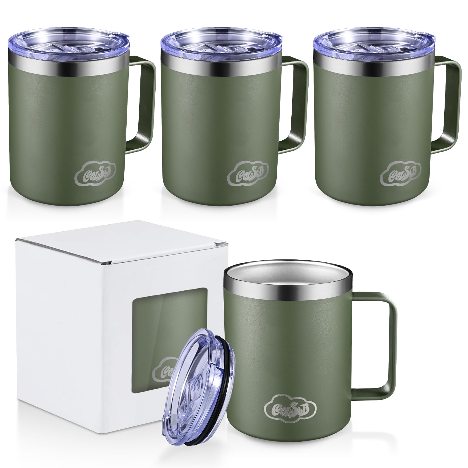 CoolSub 12oz Insulated Coffee Mug with Handle, Stainless Steel Wide Mouth Travel Tumblers with Lid