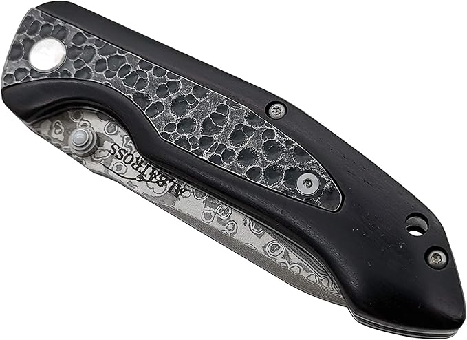 ALBATROSS Premium EDC Pocket Folding Knife with 3.5" Damascus Steel Blade & Ebony Wood Handle, Camping Hunting Knife with Clip, Gift for Men - HGDK011