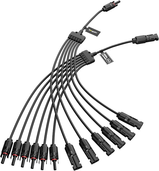 BougeRV Solar Y Connectors Solar Panel Parallel Connectors Extra Long 1 to 6 Solar Branch PV Adapter Cable Wire Plug Tool Kit (M/FFFFFF and F/MMMMMM)