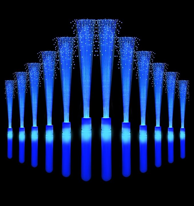 12 Pack Blue Glow Fiber Optic Wands Bulk Light Up Wand Glow Sticks with 3 Light Modes for Easter 4th of July Christmas Party Favors