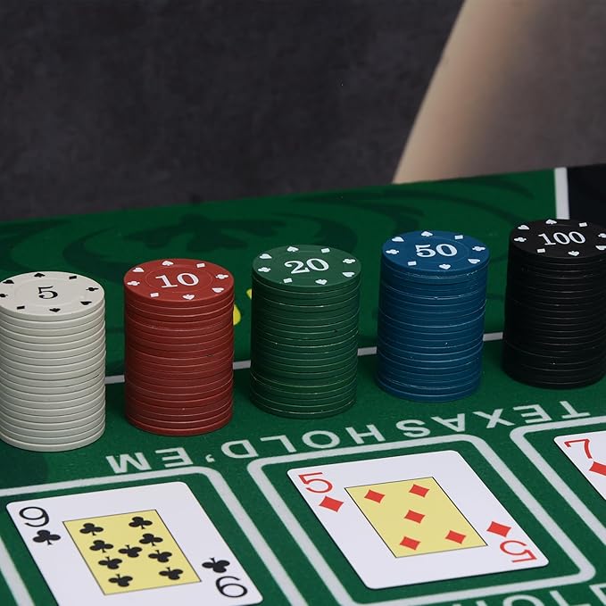100PCS Poker Chip Set with Portable Storage Bag Professional Grade Casino Style 5 Colours for Texas Holdem Blackjack Poker Night Party (Large Denomination)