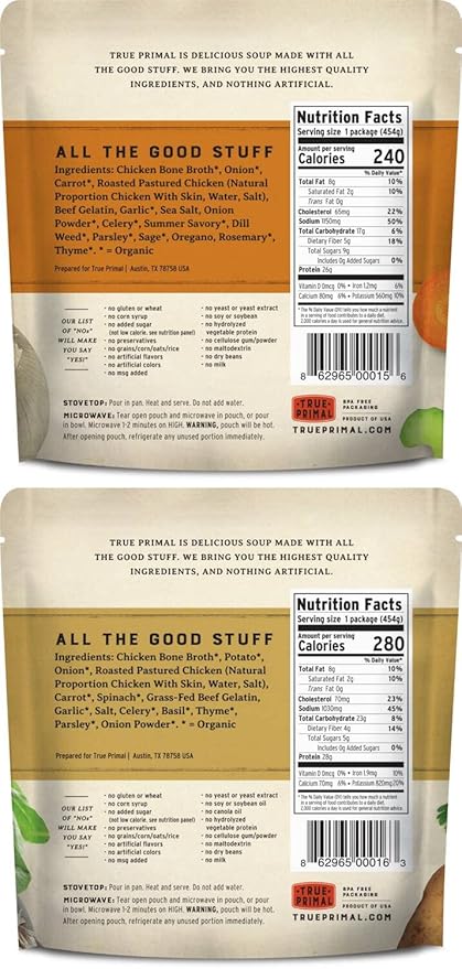 True Primal Roasted/Tuscan Chicken Variety 8-pack, Ready to eat, Gluten free, Paleo, Pastured chicken, Whole30, Keto, Bone broth